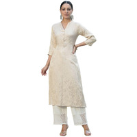 Juniper Ivory Ethnic Motif Printed Rayon Jacquard Kurta for Women