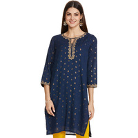 Global Desi Women's Cotton Regular Kurta (EE21GD052KULRX_Indigo_S)
