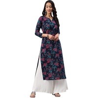 Vaamsi Women's Floral Printed A-Line Kurta (VCK1066_S_Blue)
