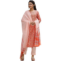 Vaamsi Women's Green Pure Cotton Printed Kurta Palazzo and Dupatta Set (VKSKD1043_XXL_Green XX-Large)