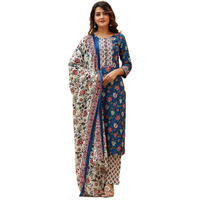 Vaamsi Women's Floral Printed Straight Kurta Pant With Dupatta Set (VKSKD1238_Blue_XL)