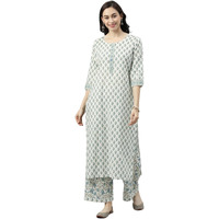 Vaamsi Women's Jaipuri Floral Printed Straight Kurta With Palazzo Set (VKSET1141_Off-White_XS)