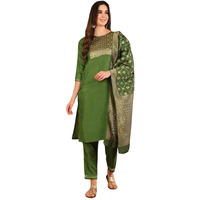 Vaamsi Women's Silk Yoke Design Solid Straight Kurta Pant With Dupatta (PKSKD1109_Green_S)