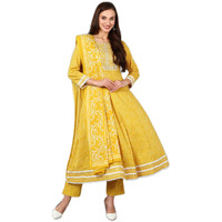 Vaamsi Women's Embroidered Bandhani Printed Kurta Pants With Dupatta (VKSKD1479_M_Yellow)
