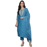 Vaamsi Women's Silk Embroidered Straight Kurta Pant With Dupatta (PKSKD1588_Blue_XS)