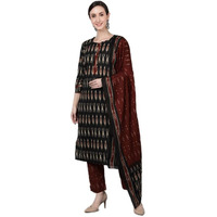 Vaamsi Women's Abstract Printed Kurta Trousers With Dupatta (VKSKD1303A_M_Black)