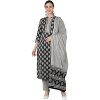 Vaamsi Women's Abstract Printed Kurta Trousers With Dupatta (VKSKD1673_XS_Black)