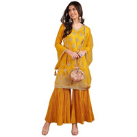 Vaamsi Women's Silk Blend Embroidered Straight Kurta Palazzos With Dupatta (PKSKD1871_Mustard_4XL)