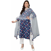 Vaamsi Women's Floral Printed Straight Kurta Pant With Dupatta Set Set (VKSKD1720_Blue_L)