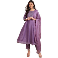Vaamsi Women's Silk Blend Solid Woven Design Anarkali Kurta Set With Dupatta (VKSKD1779_Lavender_XL)