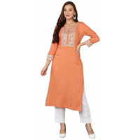 Vaamsi Women's Viscose Rayon Coral Peach Embroidered Straight Kurta (VCK9220_Coral_XXL)