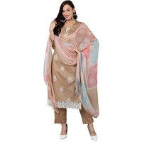 Vaamsi Women's Silk Blend Geometric Printed Straight Kurta Pant with Dupatta (VKSKD1839_Taupe_4XL)