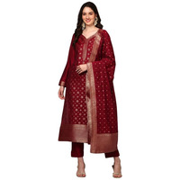 Vaamsi Women's Chanderi Ethnic Motifs Woven Design Straight Kurta Pant With Dupatta (PKSKD1977_Red_3XL)