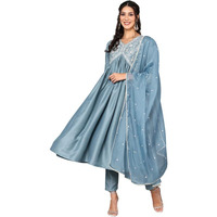 Vaamsi Women's Silk Blend Solid Embroidered Anarkali Kurta Pant With Dupatta (PKSKD2013_Blue_XL)