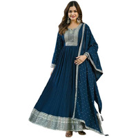 Vaamsi Women's Georgette Yoke Design Solid Anarkali Kurta With Dupatta Set (VKSET1473_XL_Teal Blue_XL)