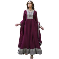 Vaamsi Women's Georgette Solid Yoke Design Anarkali Kurta With Dupatta Set (VKSET1480_Magenta_XL)