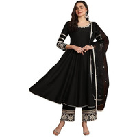 Vaamsi Women's Silk Blend Solid Embroidered Anarkali Kurta Palazzo With Dupatta (PKSKD2214_Black_L)