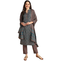 Vaamsi Women's Kalamkari Printed Straight Kurta Pant With Dupatta Set (VKSKD2127_Teal Blue_XL)