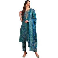 Vaamsi Women's Silk Blend Ethnic Motifs Printed Straight Kurta Pant With Dupatta (PKSKD2200_Teal Blue_XL)