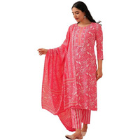 Vaamsi Women's Floral Printed Straight Kurta Pant With Dupatta Set (VKSKD2157_Pink_M)