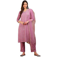 Vaamsi Women's Silk Blend Sequinned Embroidered Straight Kurta Pant With Dupatta (PKSKD2310_Lavender_M)