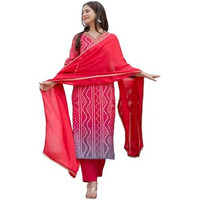 Vaamsi Women's Bhandhani Straight Printed Kurta Pant With Dupatta Set (PKSKD2484_XXL_Red)