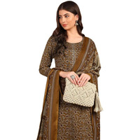 Vaamsi Women's Ethnic Motifs Straight Printed Kurta Pant With Dupatta Set (VKSKD2216BRN_M_Brown)