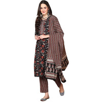 Vaamsi Women's Floral Straight Printed Kurta Pant With Dupatta (VKSKD2234_XL_Black)