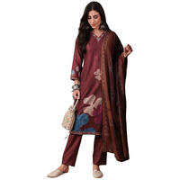 Vaamsi Women's Floral Straight Printed Kurta Pant With Dupatta (PKSKD2552BRN_L_Brown)