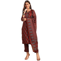 Vaamsi Women's Floral Straight Printed Kurta Pant With Dupatta Set (VKSKD2249_XS_Brown)