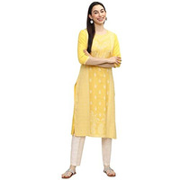 KETCH Women's Polyester Regular Fashion Kurta (Khku000083_Yellow), 2XL