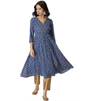 Indya Women's Georgette Regular Ethnic Kurta (ITN04324_Blue_XS)