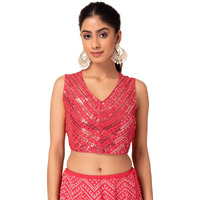 Indya Women's Regular Fit Saree Blouse (ITP01239_Pink L)