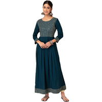 Indya Women Rayon Regular Kurta (Blue_ L)