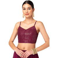 Indya Women's Regular Fit Purple Sequin Embroidered Strappy Blouse (ITP01314 L)