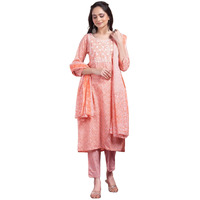 Indya Women's Cotton Kurta Sets (ICD00749_Peach_M)