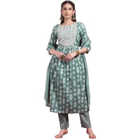 Indya Women's Cotton Kurta Sets (ICD00765_Green_M)