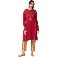 Indya Women's Acrylic Embroidered Regular Kurta (ITN05412_Red_XS)