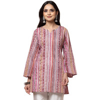 Indya Women's Striped Regular Pink Stripe Print Cotton Short Kurta (RTN00048