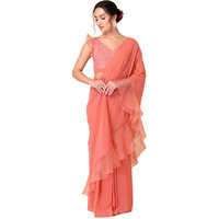Indya Women's Georgette Pastel Pink Ruffled Pre-Stitched Saree (Without Blouse) (ISS00140