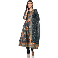 BIBA WOMEN PRINTED FITTED SALWAR KURTA DUPATTA(SKDSUNFLOWE8198_PEACOCK BLUE_38)