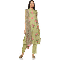 BIBA Women's synthetic straight Salwar Suit Set (SKDSKD596334_ Olive Green_ M (34))