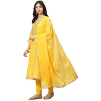 BIBA WOMEN PRINTED FITTED SALWAR KURTA DUPATTA(SKDASSORTED7716_YELLOW_40)