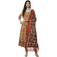 BIBA Cotton Women Printed Fitted Salwar Kurta Dupatta (Skdkalamkar8356_Yellow_36)