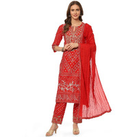 BIBA WOMEN PRINTED NARROW SALWAR KURTA DUPATTA(SKDDURGOTSA8251_RED_32)