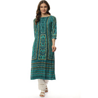 BIBA Rayon Women Printed Regular Mix and Match Kurta (Egyption18875_Green/Turq_36)
