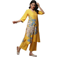 BIBA Women's Printed Relaxed Mix And Match(Soul Spa1866_Yellow_34) - Viscose, Salwar Suit Set