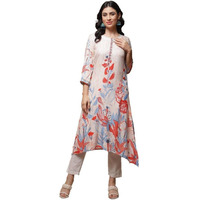 BIBA Printed Rayon V Neck Women's Kurta (Ecru, Size_32)