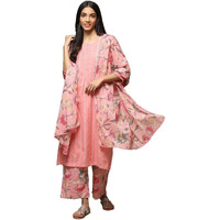 BIBA WOMEN PRINTED STRAIGHT SALWAR KURTA DUPATTA(SKDSUMMER B8436_PINK_32)