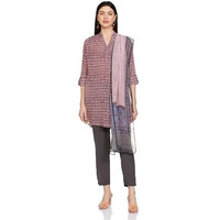 BIBA WOMEN PRINTED STRAIGHT SALWAR KURTA DUPATTA(SKDASSORTED8750_GRAY/PINK_38)